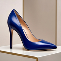 Crafted Leather Classic Luxury Handcrafted Women’s High Heel Pointed Toe Royal Blue Leather Dress Shoes - Thumbnail 2