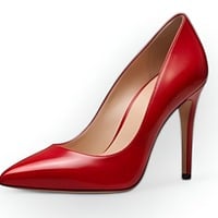 Crafted Leather Classic Luxury Handcrafted Women’s High Heel Pointed Toe Red Leather Dress Shoes - Thumbnail 1