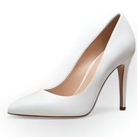 Crafted Leather Classic Luxury Handcrafted Women’s Pure White Leather High Heel Pointed Toe Dress Shoes - Thumbnail 1