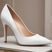 Crafted Leather Classic Luxury Handcrafted Women’s Pure White Leather High Heel Pointed Toe Dress Shoes - Thumbnail 2