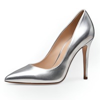 Crafted Leather Classic Luxury Handcrafted Women’s Silver Leather High Heel Pointed Toe Dress Shoes - Thumbnail 1