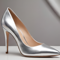 Crafted Leather Classic Luxury Handcrafted Women’s Silver Leather High Heel Pointed Toe Dress Shoes - Thumbnail 2