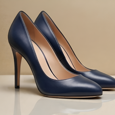 Crafted leather classic luxury handcrafted women’s dress shoes navy leather almond toe design