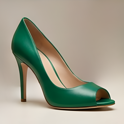 Crafted leather classic luxury handcrafted women’s dress shoes green leather high heel open toe design and trendy style - Thumbnail 4