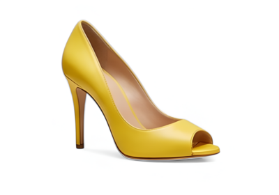 Crafted Leather Classic Women’s Dress Shoes High Heel Yellow Leather Open Toe Design
