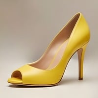 Crafted Leather Classic Women’s Dress Shoes High Heel Yellow Leather Open Toe Design - Thumbnail 2