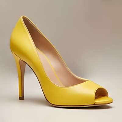 Crafted leather classic women’s dress shoes high heel yellow leather open toe design