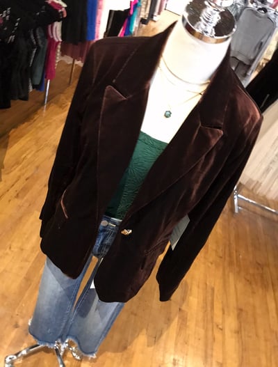 Velvet Ruched Sleeve Blazer