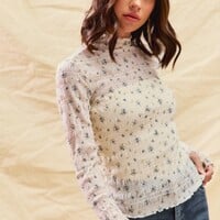 Floral Print Textured Top - Thumbnail 3