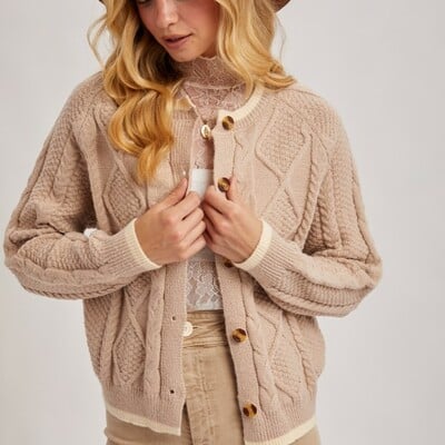 Button down cable knit cardigan
