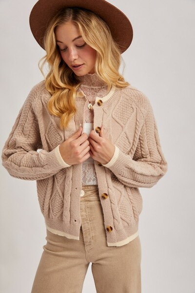Button Down Cable Knit Cardigan