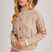 Button Down Cable Knit Cardigan - Thumbnail 1