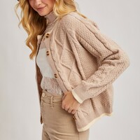 Button Down Cable Knit Cardigan - Thumbnail 2