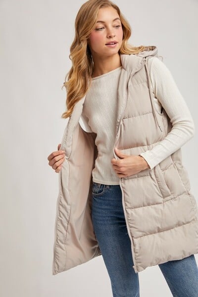 Long Hooded Puffer Vest