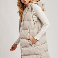 Long Hooded Puffer Vest - Thumbnail 1