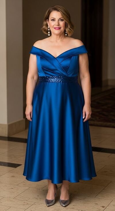 Plus Size Blue Satin Mother of Bride/Groom Dress Evening Formal Gowns 