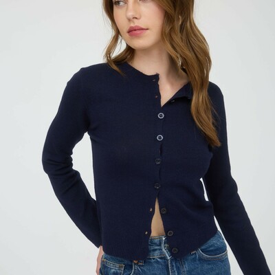 Round neck button cardigan