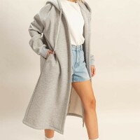 Long Fleece Hooded Jacket - Thumbnail 1