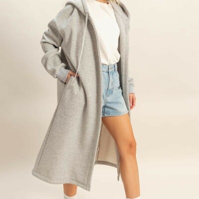 Long fleece hooded jacket