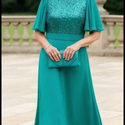 Plus size green sequins mother of bride/groom dress evening formal gowns 