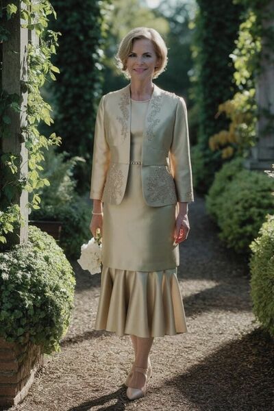 Elegant Satin Tea-length with Jacket Mother of Bride/Groom Dress Evening Formal Gowns 
