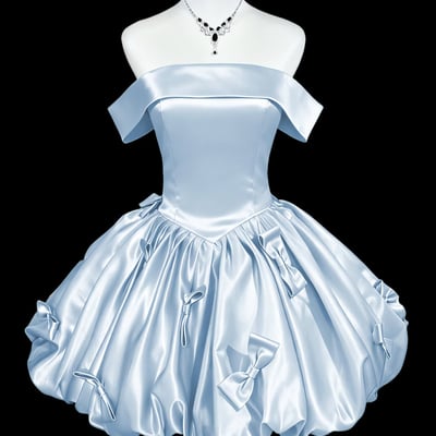 Ethereal blue satin corset bodice party gown