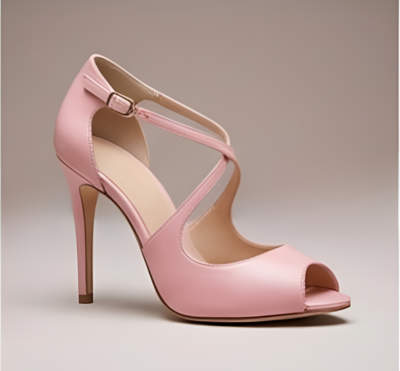 Crafted Leather Classic Women’s Design Handcrafted High Heel Pink Leather Peep Toe Style