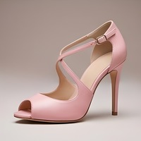 Crafted Leather Classic Women’s Design Handcrafted High Heel Pink Leather Peep Toe Style - Thumbnail 1