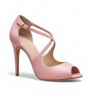 Crafted Leather Classic Women’s Design Handcrafted High Heel Pink Leather Peep Toe Style - Thumbnail 2