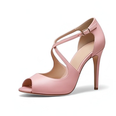 Crafted leather classic women’s design handcrafted high heel pink leather peep toe style