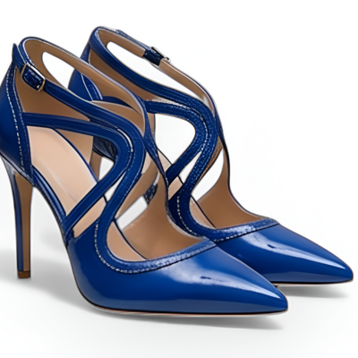 Crafted leather classic women’s high heel shoes blue leather pointed toe design elegant monk strap suitable for luxury fashion - Thumbnail 2