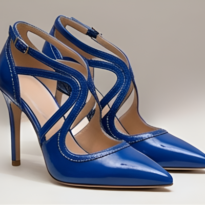 Crafted leather classic women’s high heel shoes blue leather pointed toe design elegant monk strap suitable for luxury fashion