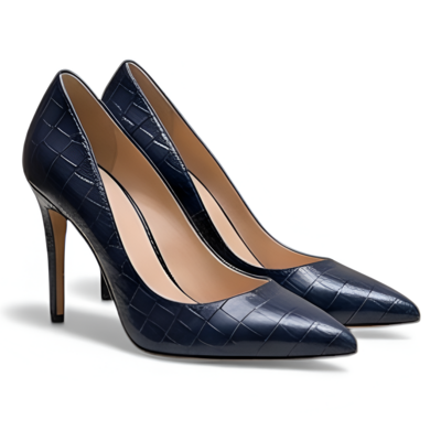 Crafted leather classic women’s navy crocodile/alligator shoes elegant high end evening wear style." - Thumbnail 3