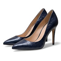 Crafted Leather Classic Women’s Navy Crocodile/Alligator Shoes Elegant High End Evening Wear Style." - Thumbnail 1
