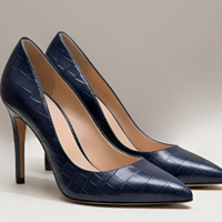 Crafted Leather Classic Women’s Navy Crocodile/Alligator Shoes Elegant High End Evening Wear Style." - Thumbnail 2