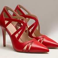 Crafted Leather Classic Women Striking Red Leather High Heel Dress Shoes Pointed Toe with Bold Strap  - Thumbnail 2