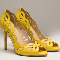 Crafted Leather Classic Women Yellow Leather High Heel Dress Shoes Open Toe with Elegant Cut Out Design - Thumbnail 2