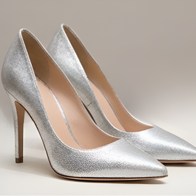 Crafted leather classic luxury handcrafted women’s silver leather high heel dress shoes pointed toe perfect for evening parties - Thumbnail 2