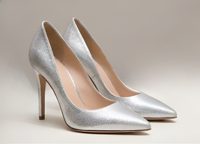 Crafted Leather Classic Luxury Handcrafted Women’s Silver Leather High Heel Dress Shoes Pointed Toe Perfect For Evening Parties