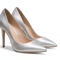 Crafted Leather Classic Luxury Handcrafted Women’s Silver Leather High Heel Dress Shoes Pointed Toe Perfect For Evening Parties - Thumbnail 1