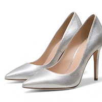 Crafted Leather Classic Luxury Handcrafted Women’s Silver Leather High Heel Dress Shoes Pointed Toe Perfect For Evening Parties - Thumbnail 2