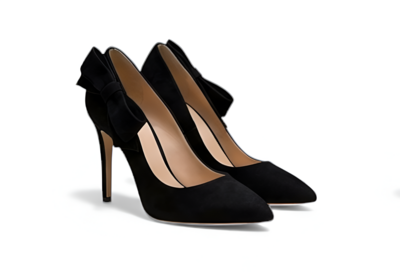 Crafted Leather Classic Black Suede Elegant Bow Shoes Women Closed Toe Evening Wear 