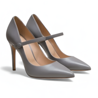 Crafted Leather Classic Luxury Handcrafted Women’s Gray Leather High Heel Dress Shoes - Thumbnail 1