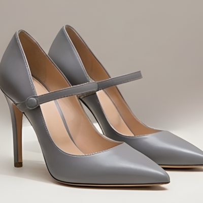 Crafted leather classic luxury handcrafted women’s gray leather high heel dress shoes - Thumbnail 2