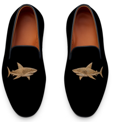 Crafted leather velvet embroidery loafers shoes black