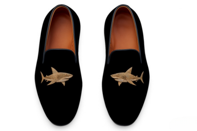 Crafted Leather Velvet Embroidery Loafers Shoes Black