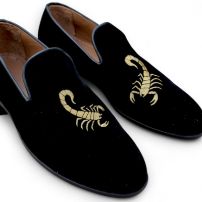 Crafted leather velvet loafers shoes black