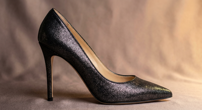 Crafted Leather Classic Women Black Glitter High Fashion Shiny Sparkling Modern Style Dress Shoes