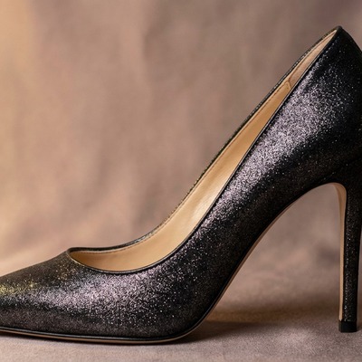 Crafted leather classic women black glitter high fashion shiny sparkling modern style dress shoes