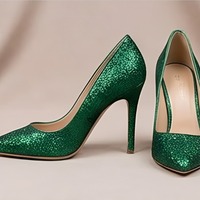 Crafted Leather Classic Women Green Glitter High Fashion Shiny Sparkling Modern Style Dress Shoes - Thumbnail 1